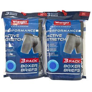 2 Pk (6-Pair) Wrangler Active Stretch Boxer Briefs Performance Mens XL Five Star